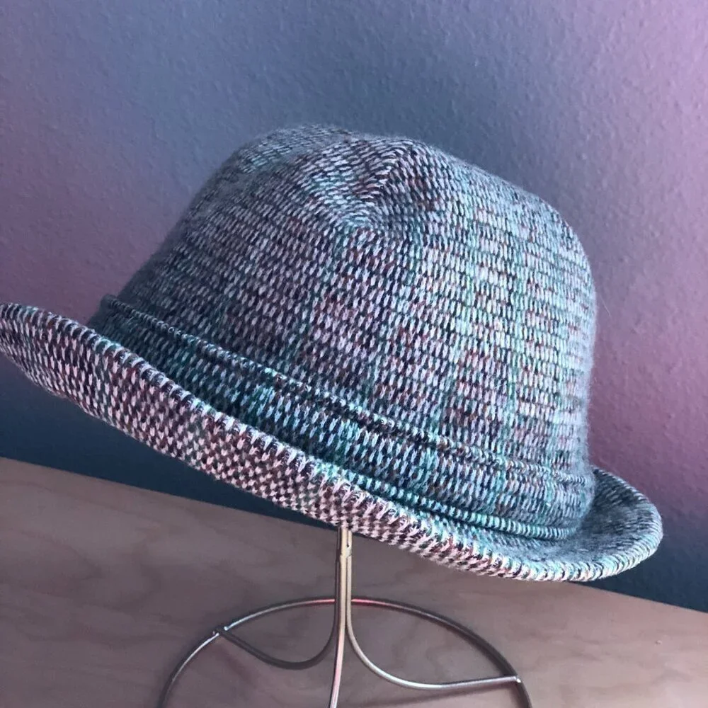 Vintage Tan, Brown & Green Tweed Fedora Hat - Rat Pack Vibe - Picture 3 of 5